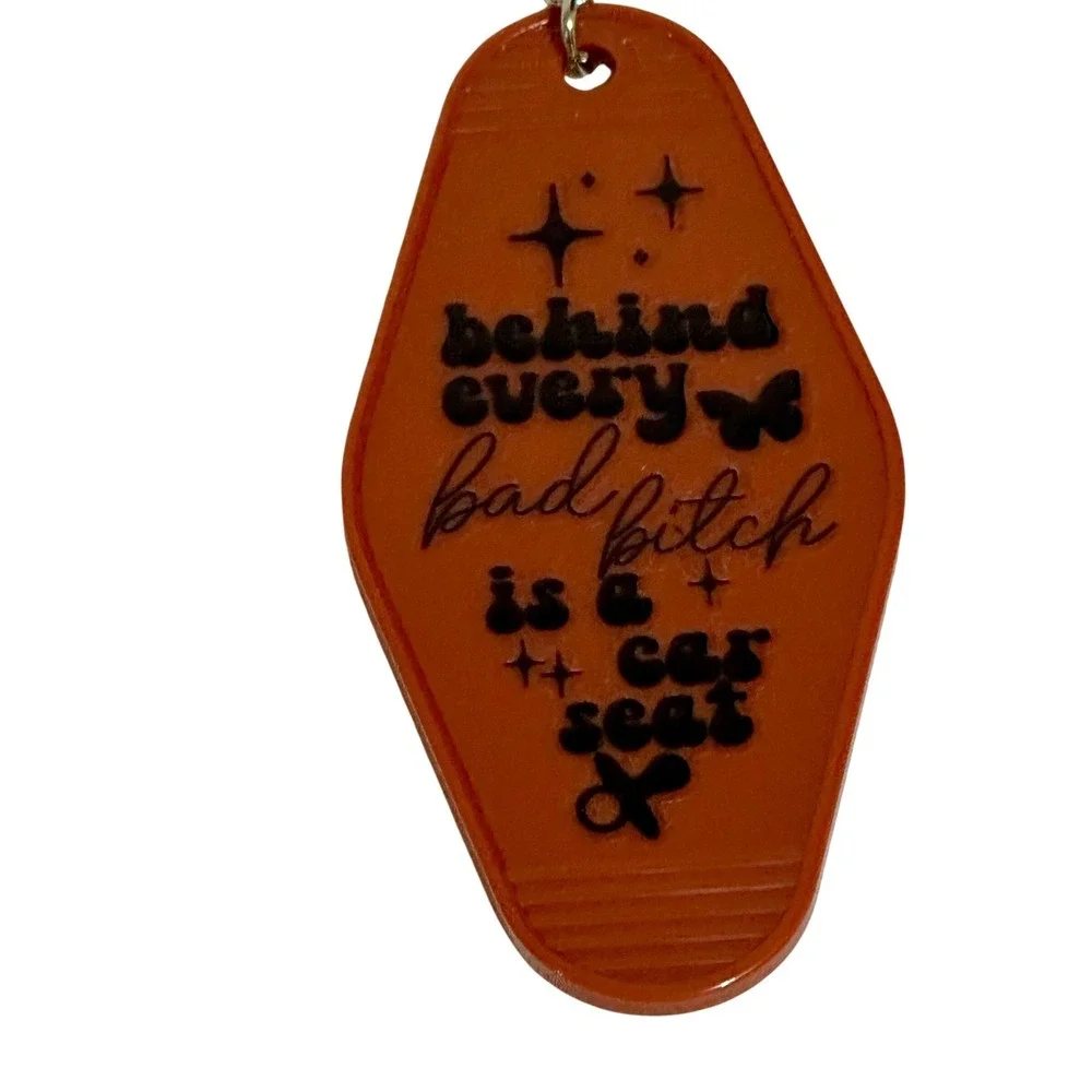 Retro Style Motel Keychain Bad B Car‎ Seat Burnt Orange